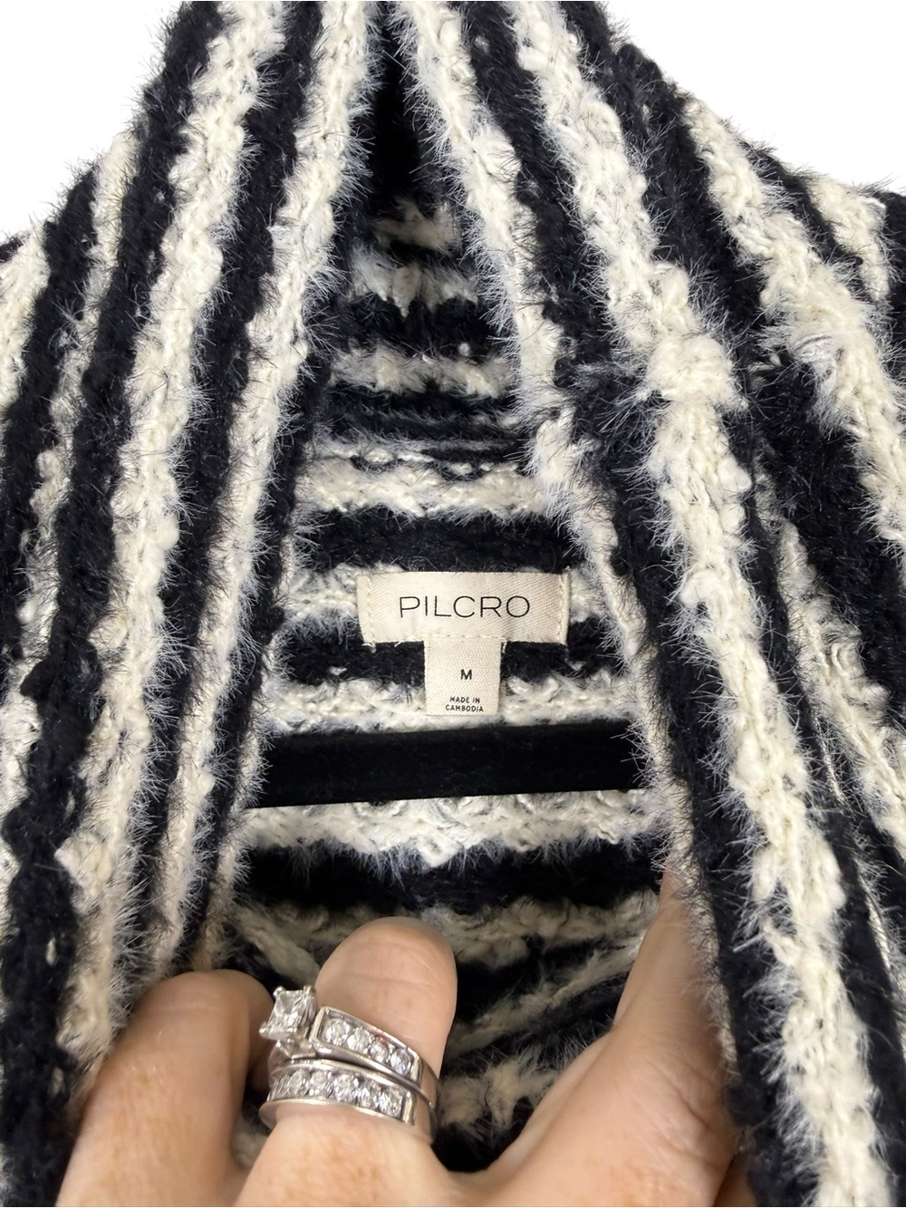 Anthropologie Pilcro Illusion Stripe Turtleneck Sweater Black White Stripe Sz M - Picture 3 of 5